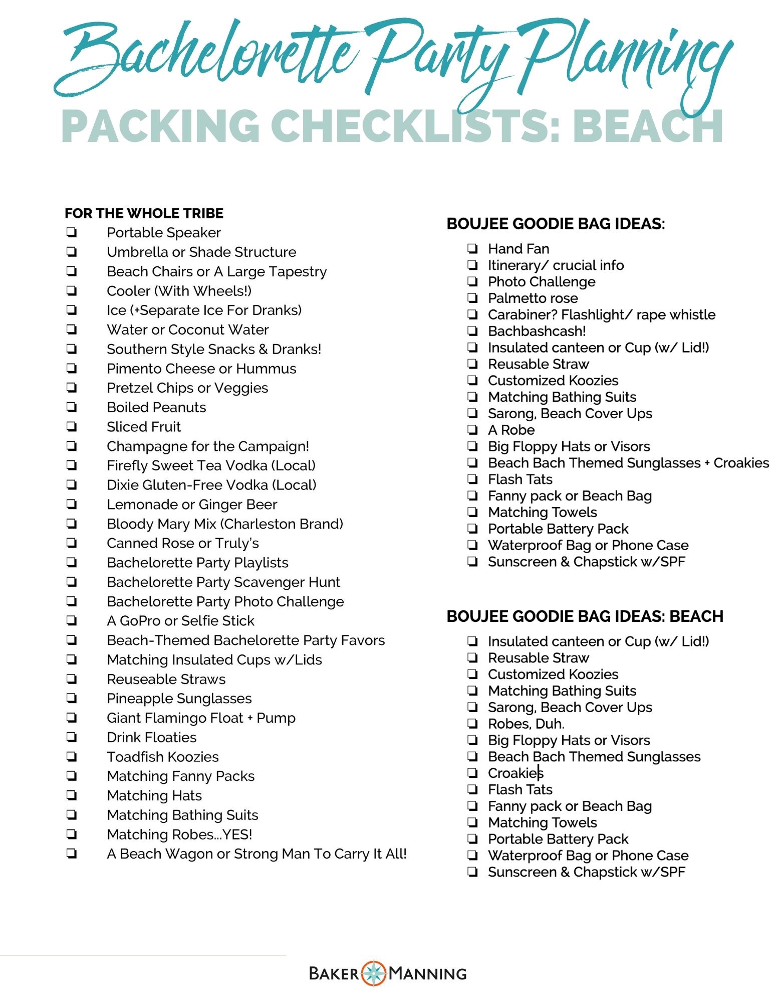 beach bachelorette party packing checklist